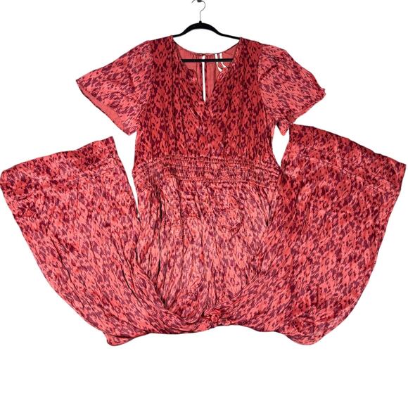 Anthropologie Red Ikat Wide Leg Smocked Waist Jumpsuit XL - Picture 3 of 5